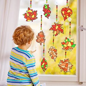 Winlyn 27 Sets Fall Leaf Suncatchers Ornaments Decorations DIY Window Paint Art Suncatchers Craft Kits Autumn Maple Leaf Sun Catchers for Kids Classroom Thanksgiving Harvest Party Activity Art Project