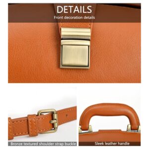 Erivis genuine leather handbag cowhide doctor bag brown shoulder bag buckle women's bag (Orange)