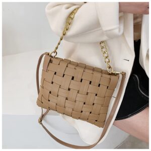 YP Women Crossbody Bag Woven Pu Leather Purses Shoulder Handbags (B-Brown)