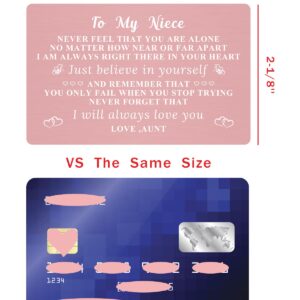 Ptzizi Niece Pink Metal Wallet Insert Card, Engraved Inspirational Wallet Card for Niece Birthday Adult Christmas Graduation Gifts from Aunt Uncle (A11)