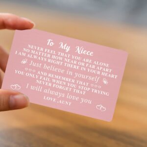 Ptzizi Niece Pink Metal Wallet Insert Card, Engraved Inspirational Wallet Card for Niece Birthday Adult Christmas Graduation Gifts from Aunt Uncle (A11)