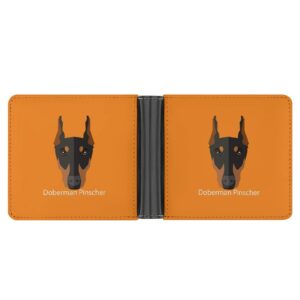 Doberman Pinscher Dog On Orange PU Leather Bifold Wallet Coin Purse Soft Stylish Credit Pass Case Card-Holder for Boy Girl Men Woman Money Storage