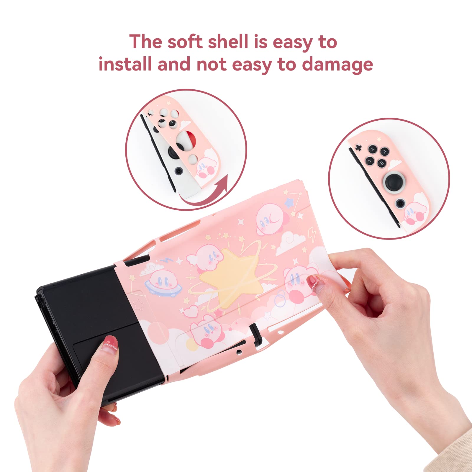 Cute Kirby Switch OLED Case | Dockable Protective Case Compatible with Switch OLED,Anti-Scratch and Shock-Absorption Design Soft TPU Cover-Yellow