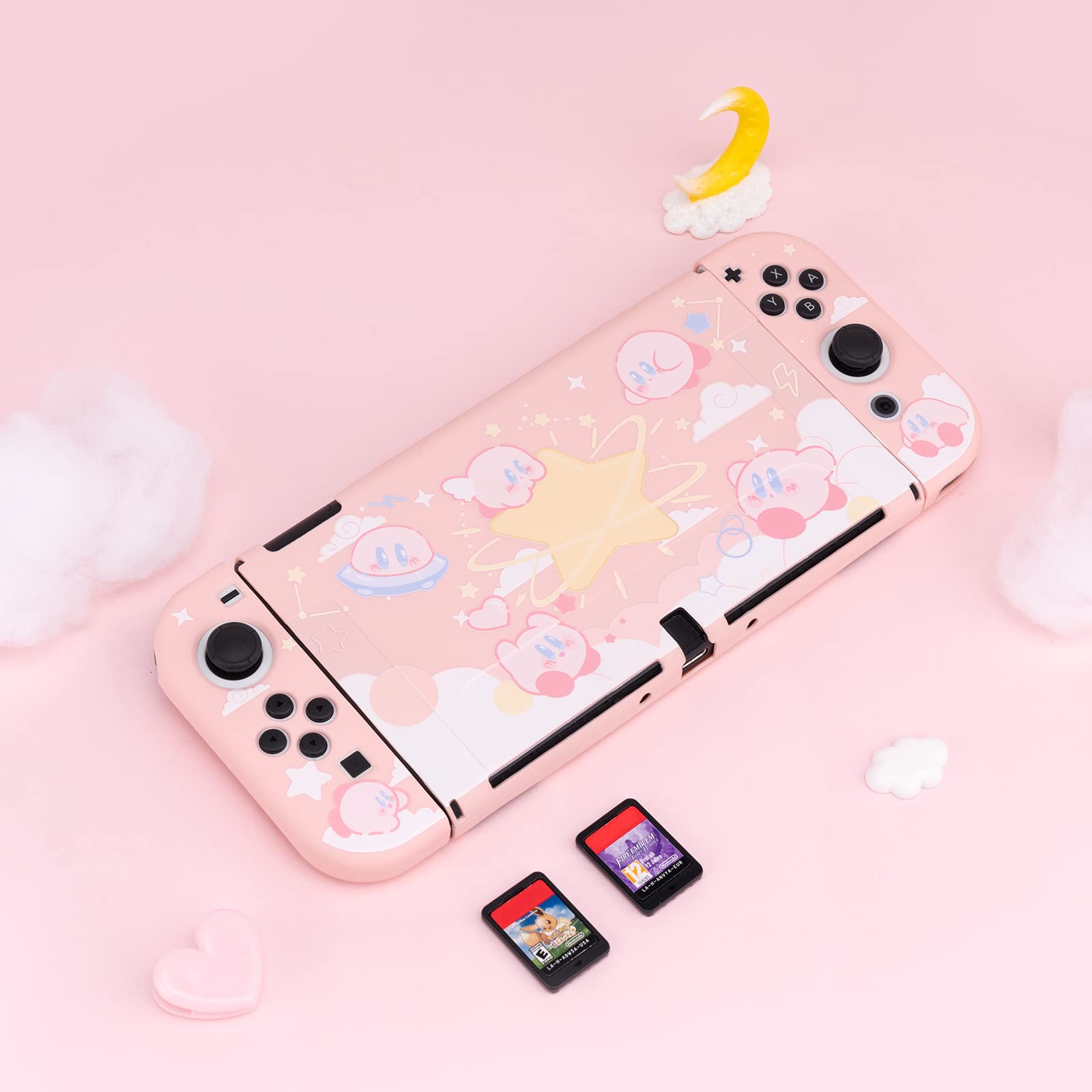 Cute Kirby Switch OLED Case | Dockable Protective Case Compatible with Switch OLED,Anti-Scratch and Shock-Absorption Design Soft TPU Cover-Yellow