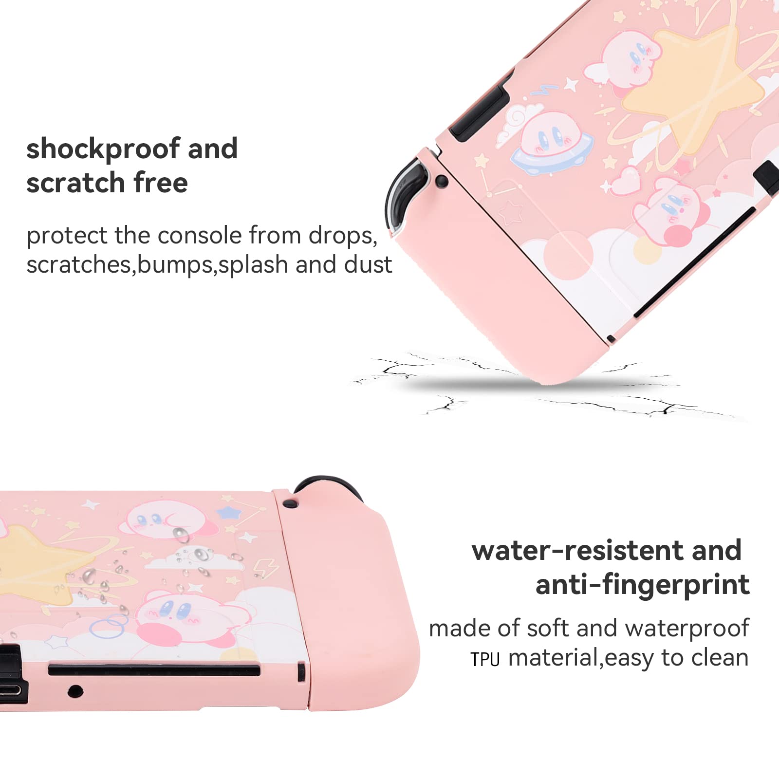 Cute Kirby Switch OLED Case | Dockable Protective Case Compatible with Switch OLED,Anti-Scratch and Shock-Absorption Design Soft TPU Cover-Yellow