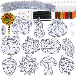 Winlyn 33 Sets Fall Leaf Pumpkin Acorn Sunflower Suncatchers Ornaments Decorations DIY Window Paint Art Suncatchers Craft Kits Autumn Sun Catchers for Kids Classroom Activity Thanksgiving Art Project