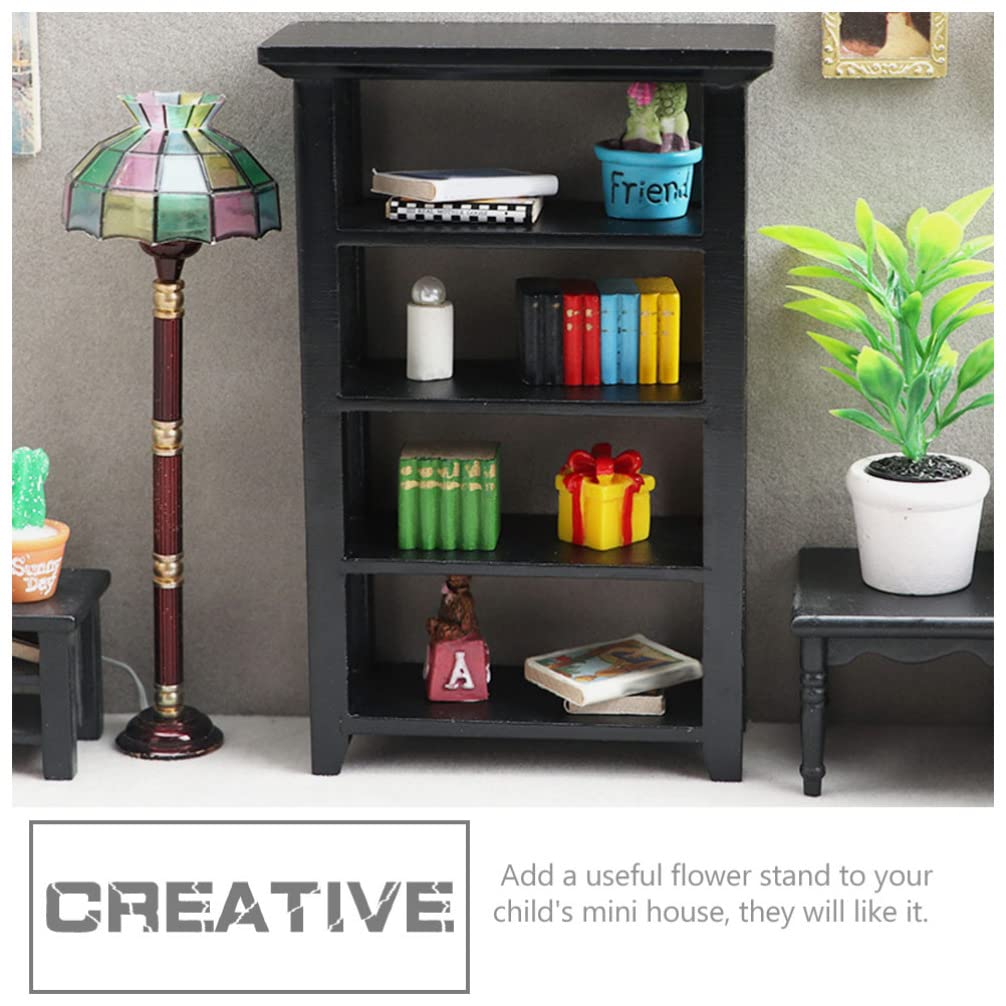 Toyvian Dollhouse Mini Bookshelf Model Miniature Display Bookcase Mini House Drawer Cabinet 4- Layer Wood Micro Scene Furniture DIY Storage Box