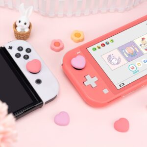 GeekShare Silicone Joycon Thumb Grip Caps, Joystick Cover Compatible with Nintendo Switch/OLED/Switch Lite,4PCS - Heart & Flower (Pink&Yellow)