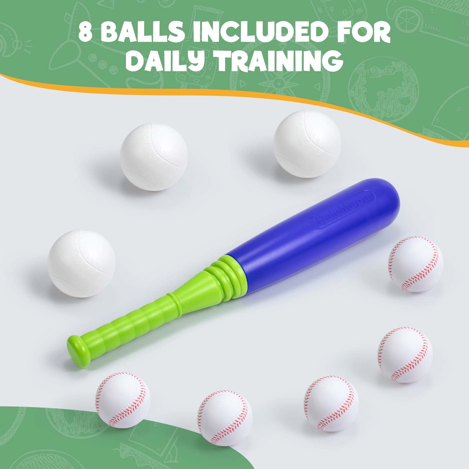 CeleMoon T Ball Sets for Kids 3-5, Baseball Softball Bat Toys Set Batting Tee for Toddlers, 6 Balls Included, for Boys Girls Age 3 Years Indoor Outdoor Sport Playing Game, Blue