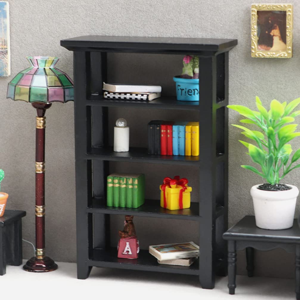 Toyvian Dollhouse Mini Bookshelf Model Miniature Display Bookcase Mini House Drawer Cabinet 4- Layer Wood Micro Scene Furniture DIY Storage Box