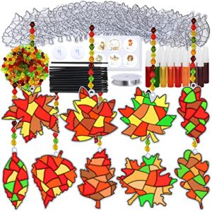 winlyn 27 sets fall leaf suncatchers ornaments decorations diy window paint art suncatchers craft kits autumn maple leaf sun catchers for kids classroom thanksgiving harvest party activity art project