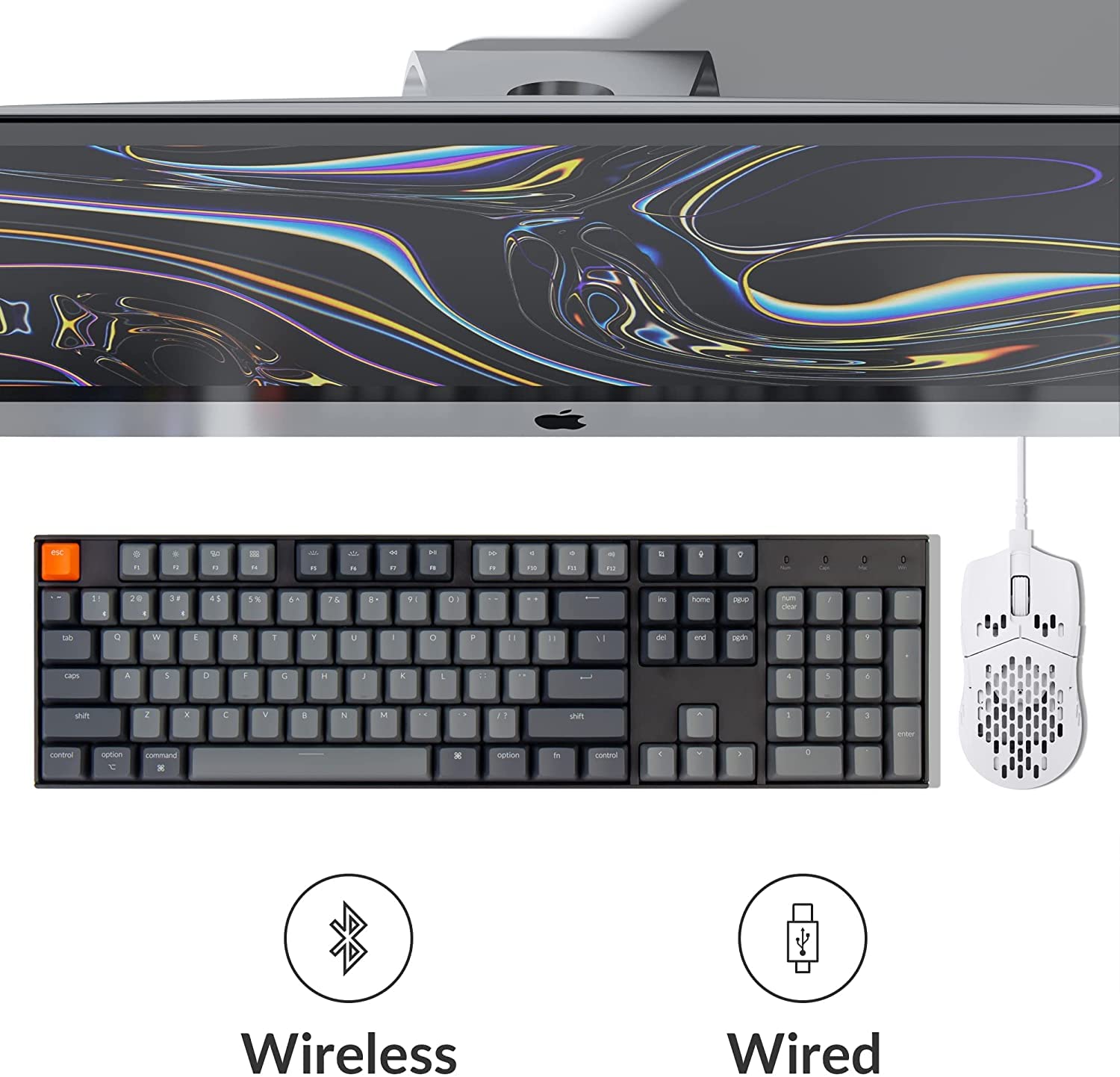 Keychron K10 Wireless Bluetooth/USB Wired Gaming Mechanical Keyboard, Hot-swappable Full Size Layout 104 Keys White Backlight N-Key Rollover for Mac Windows, Gateron G Pro Blue Switch