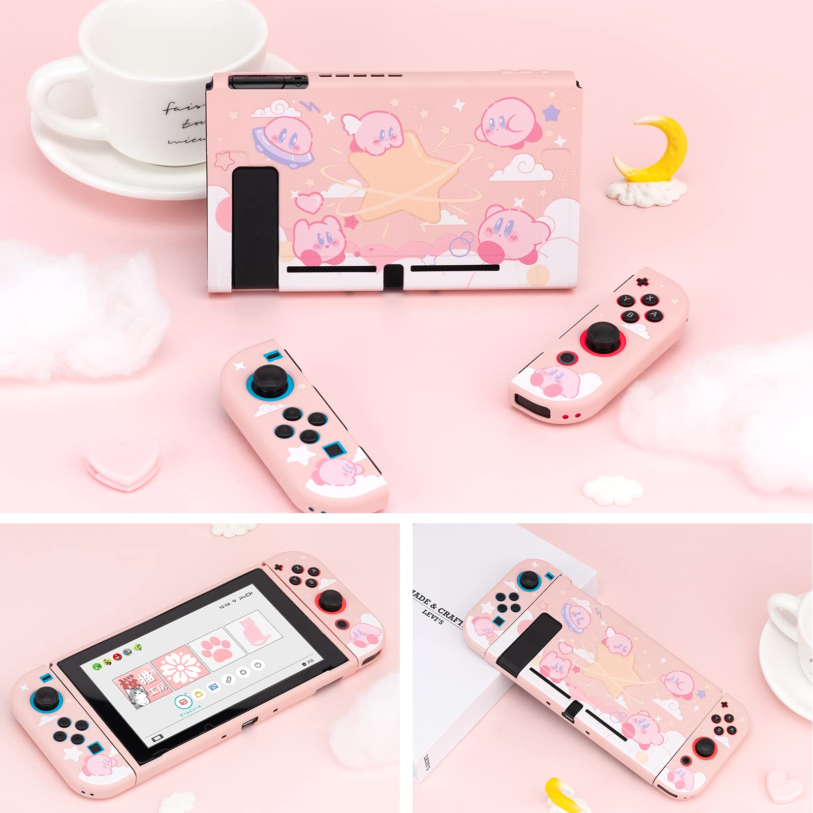 YOCORE Cute Kirby Switch Protective Case | Dockable Protective Case Compatible with Switch,Anti-Scratch and Shock-Absorption Design Soft TPU Cover-yellow