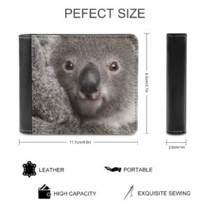 Grey Real Koala Bear Head PU Leather Bifold Wallet Coin Purse Soft Stylish Credit Pass Case Card-Holder for Boy Girl Men Woman Money Storage