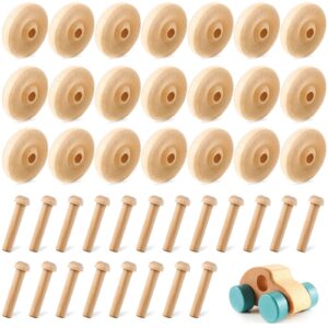 Civaner 36 Pack Wooden Wheels Toys for Crafts Wooden Craft Wheels Wooden Mini Wheels with Axle Pegs for Crafts DIY Toy Cars Painting Colors Wood Working Pegboards(1.25 Inches Diameter)