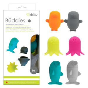 bblüv büddies fun baby bath toys - floating squirt water ocean animals for infant & toddler, silicone bath toys with interchangeable parts, for 6 months and older