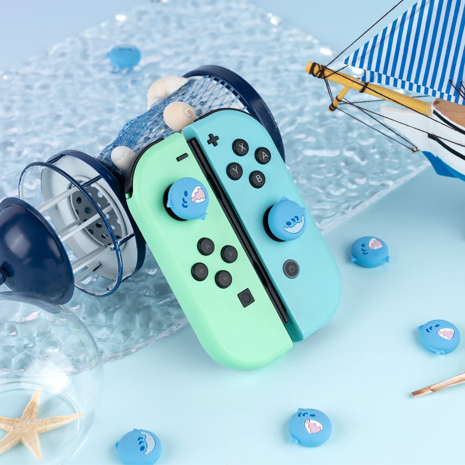 GeekShare Cute Silicone Joycon Thumb Grip Caps, Joystick Cover Compatible with Nintendo Switch/OLED/Switch Lite,4PCS - Little Shark