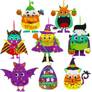 Winlyn 32 Sets Halloween Crafts Kits DIY Halloween Ornaments Decorations Art Sets Pumpkin Monster Jack-o'-Lantern Stickers Arts Crafts Supplies Kit Googly Eyes for Kids Party Home Classroom Activities