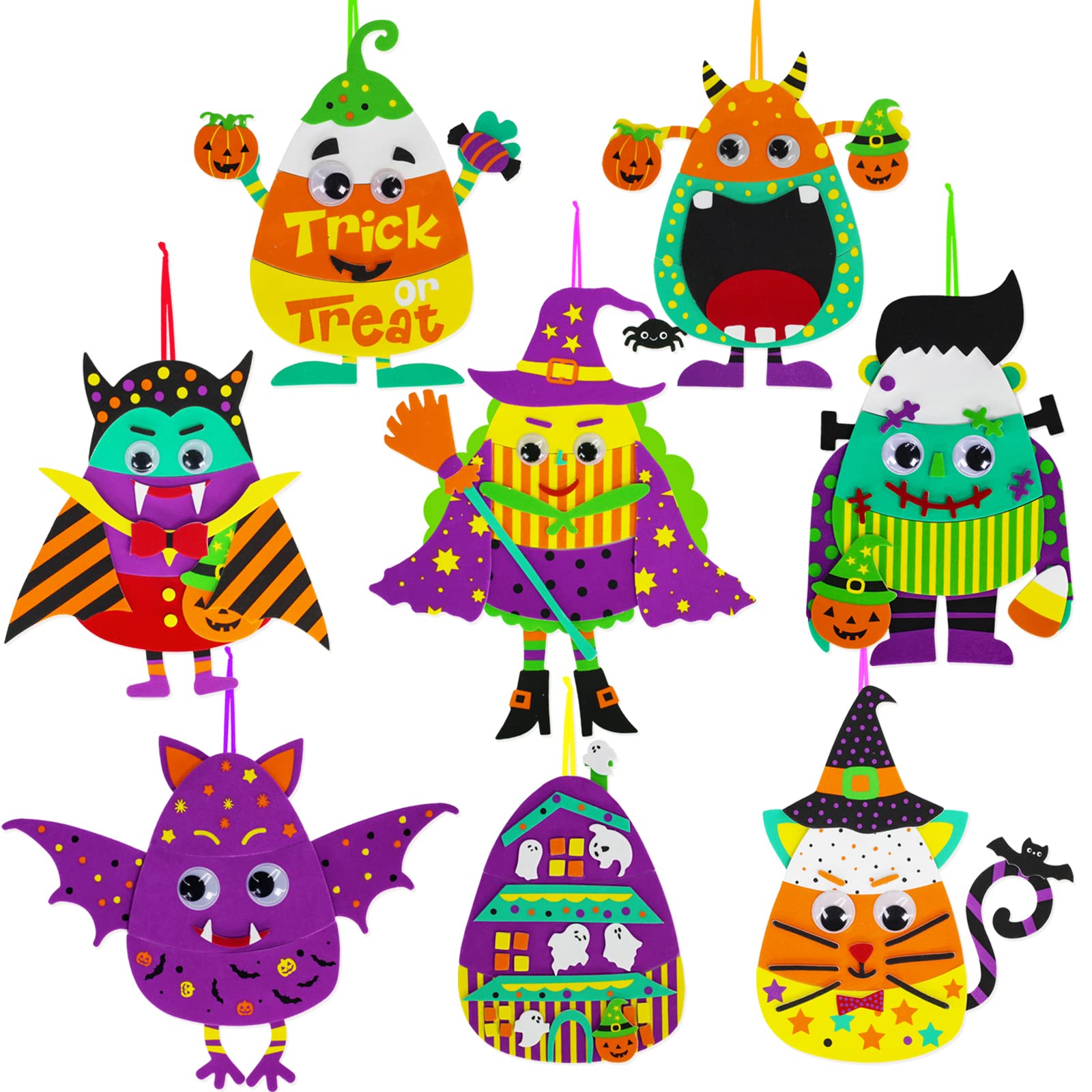 Winlyn 24 Sets Halloween Crafts Kits Fall Crafts DIY Halloween Ornaments Decorations Art Sets Pumpkin Monster Jack-o'-Lantern Foam Stickers Arts and Crafts Googly Eyes for Kids Classroom Activities