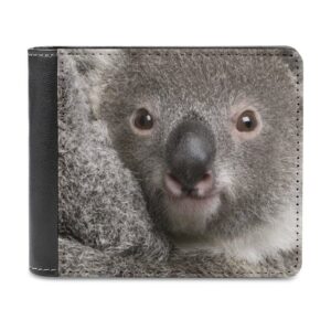 grey real koala bear head pu leather bifold wallet coin purse soft stylish credit pass case card-holder for boy girl men woman money storage