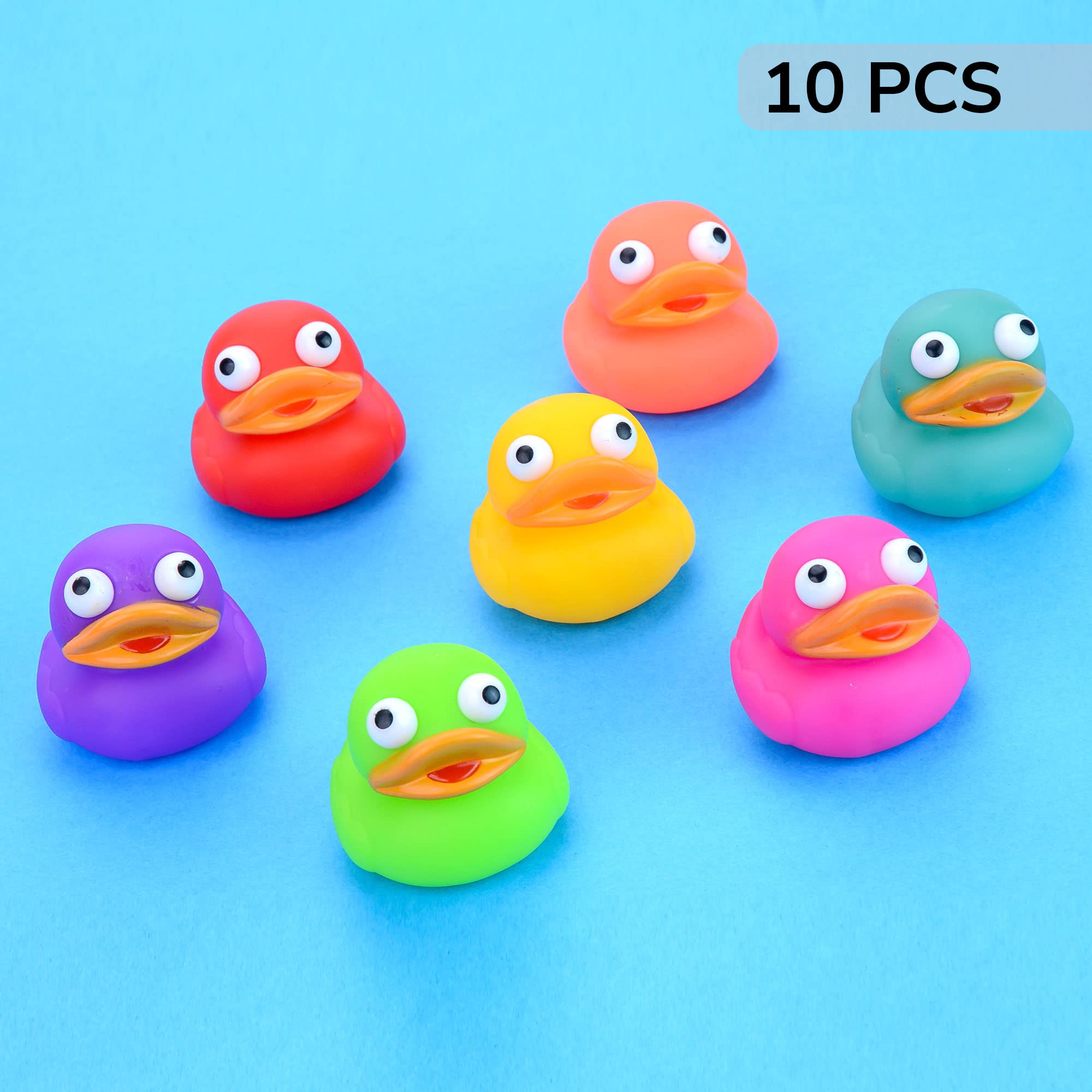 Rubber Ducks in Bulk - Ducky Eye Poppers 2 Inch - Easter Egg Fillers - Playset for Ducky Bath Toys 10 Pcs - Ducky City Rubber Duck - Baby Beach Pool - Bulk Gifts for Kids