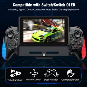 Switch Controller for Switch/Switch OLED, Rechargeable Plug-in Switch Controller, One Piece Ergonomic Grip Switch Controller for Handheld Mode with Turbo,Dual Vibration,6-Axis Motion Control,Red-Blue