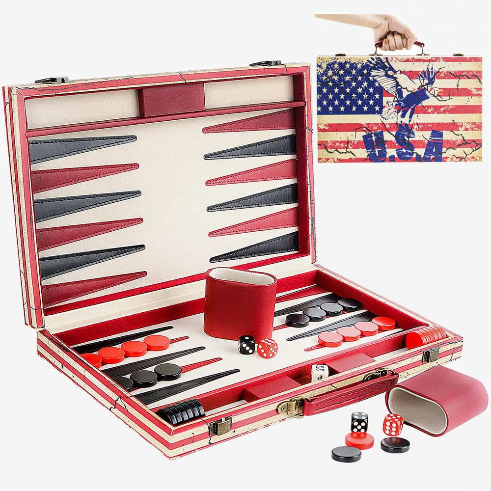 Backgammon Set American Flag Design Claasic Board Game for Friends Party or Family Game Night Make American Great Again