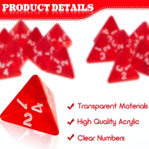 Juexica 48 Pcs Red D4 Dice Bulk Cone Transparent 4 Sided Dice 0.8 Inch Clear Red Dice Polyhedral Tiny Dice Mini Dice Set Role Playing Dice for Party Table Games Toys