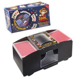 cool chimpanzee automatic 2-deck card shuffler, home poker games, blackjack, rummy, war, texas hold 'em, plo, omaha, stud and more