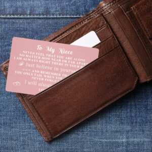 Ptzizi Niece Pink Metal Wallet Insert Card, Engraved Inspirational Wallet Card for Niece Birthday Adult Christmas Graduation Gifts from Aunt Uncle (A11)