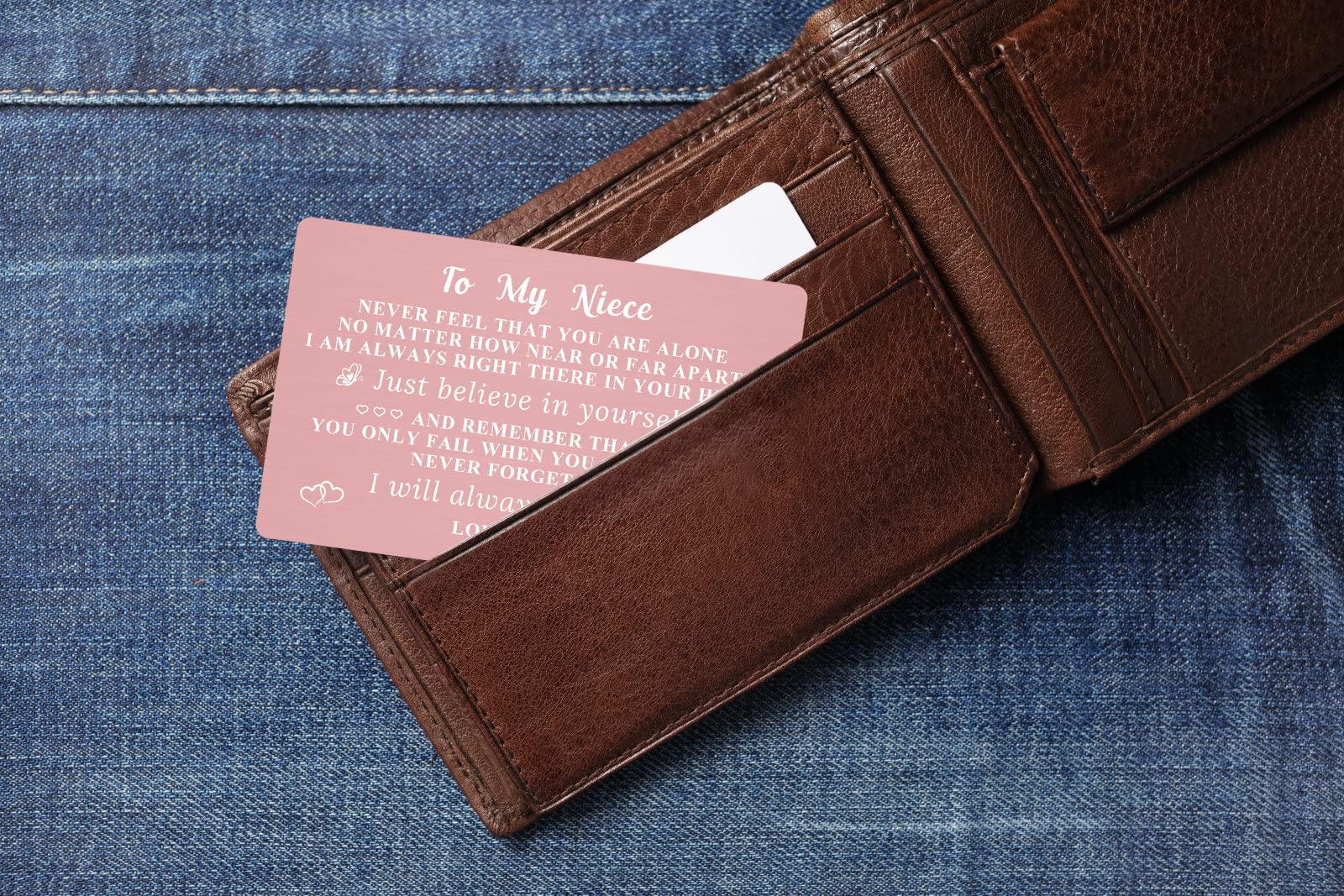 Ptzizi Niece Pink Metal Wallet Insert Card, Engraved Inspirational Wallet Card for Niece Birthday Adult Christmas Graduation Gifts from Aunt Uncle (A11)