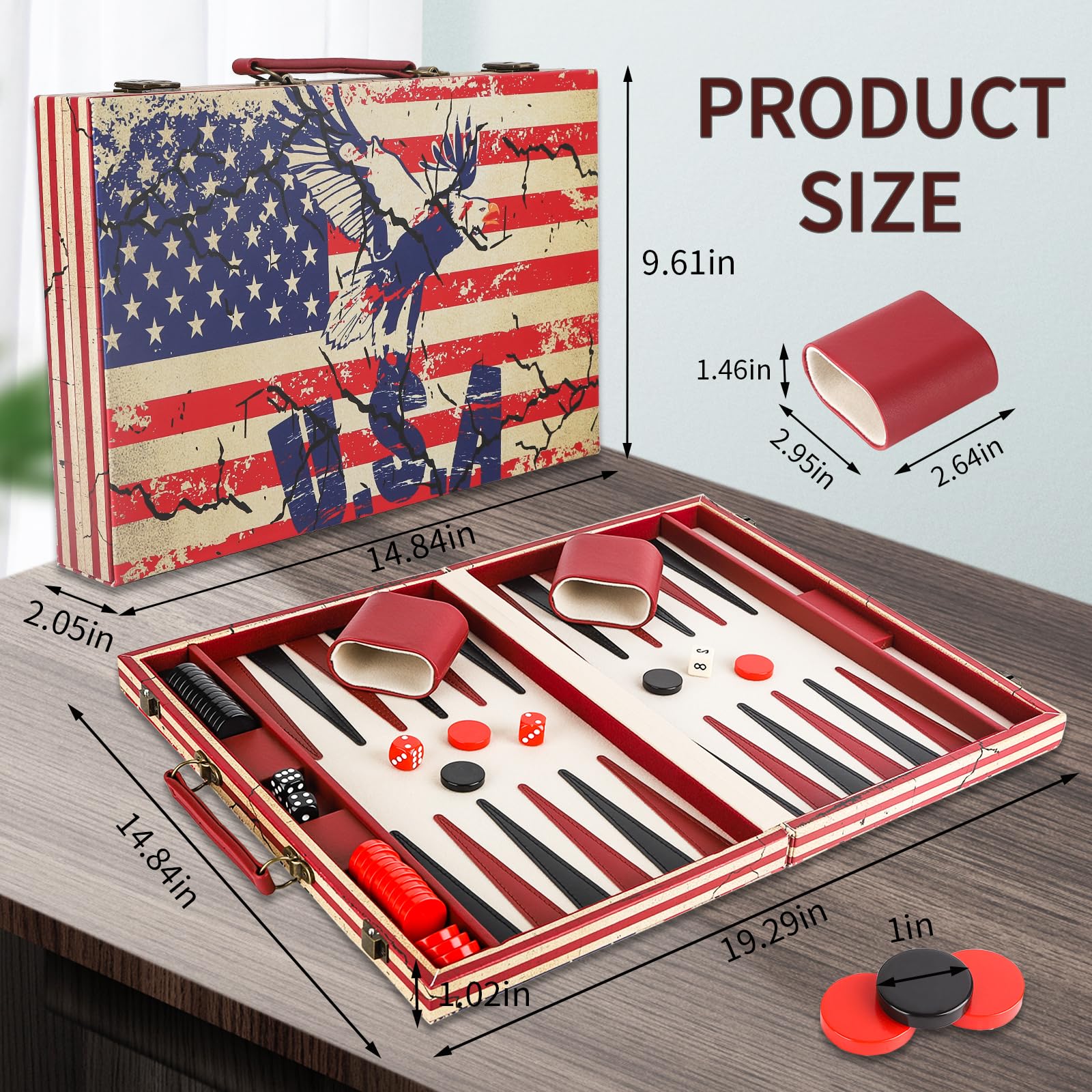 Backgammon Set American Flag Design Claasic Board Game for Friends Party or Family Game Night Make American Great Again