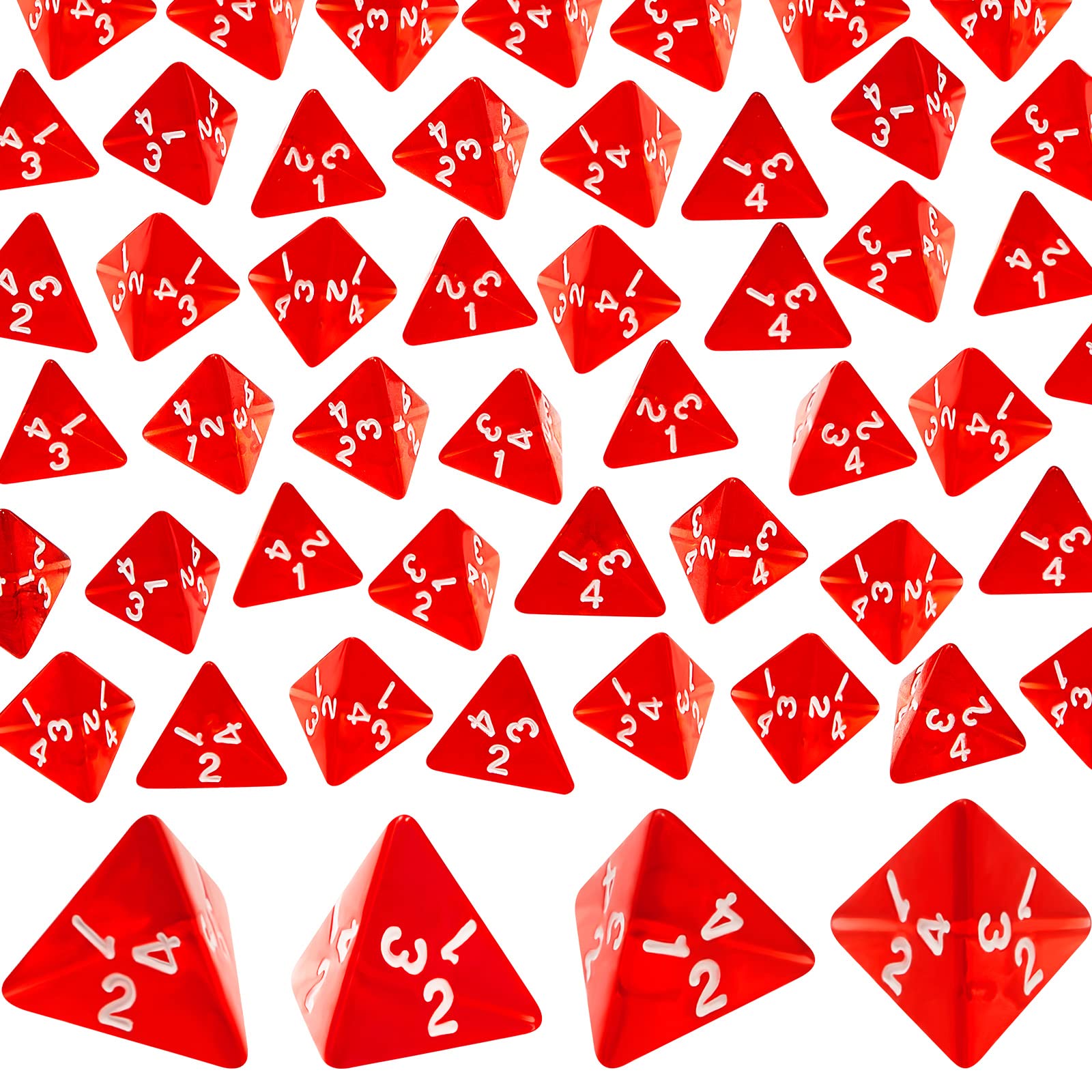 Juexica 48 Pcs Red D4 Dice Bulk Cone Transparent 4 Sided Dice 0.8 Inch Clear Red Dice Polyhedral Tiny Dice Mini Dice Set Role Playing Dice for Party Table Games Toys