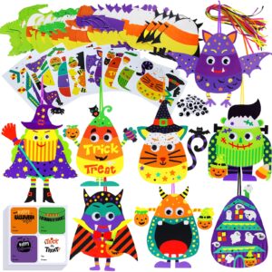 Winlyn 32 Sets Halloween Crafts Kits DIY Halloween Ornaments Decorations Art Sets Pumpkin Monster Jack-o'-Lantern Stickers Arts Crafts Supplies Kit Googly Eyes for Kids Party Home Classroom Activities