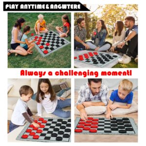 Giant Checkers Board Game Set,3 in 1 Tic Tac Toe Board Draughts Reversible Rug Game for Kids & Adults, Big Checker Floor Game Mat,Indoor Outdoor Yard Game for Family Camping Party