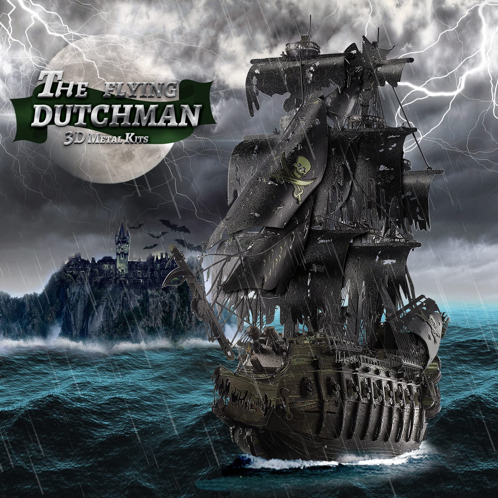 Piececool Metal 3D Puzzles for Adults, Flying Dutchman Pirate Ship Model Kits, 3D Watercraft Model Building Kit, DIY Craft Kits Difficult 3D Puzzles for Family Time, Great Christmas Birthday Gifts