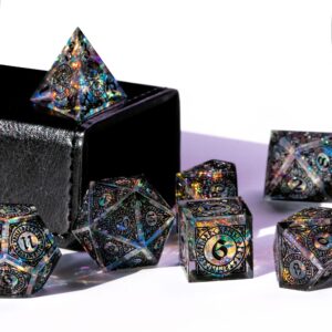 Cusdie Sharp Edges Dice DND, 7 PCs D&D Dice, Handcrafted Polyhedral Dice Set, for Role Playing Game MTG Pathfinder (Black Pattern)