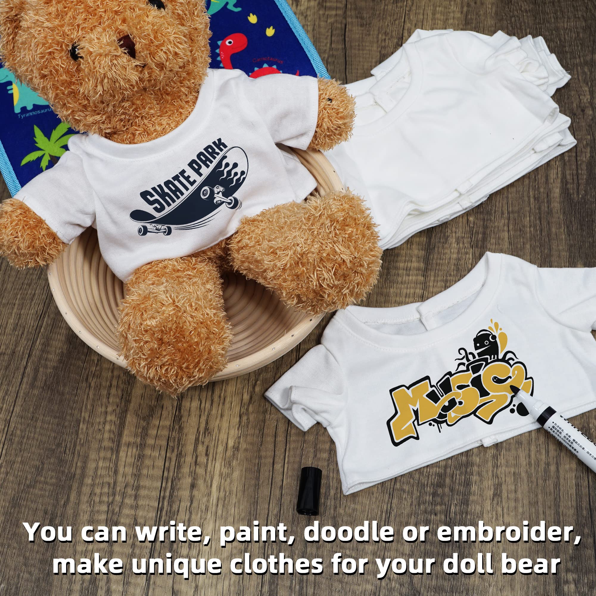 10 Pcs Stuffed Bear Tee Shirt Stuffed Animal Clothes Bear Basic Sublimation Blank T Shirt Classic Plush Bear T Shirt Easy to Wear Fit 14-18 Inches Stuffed Dolls (White)