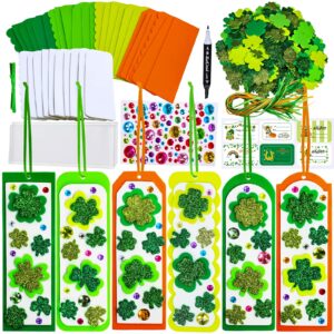 Winlyn 24 Sets St. Patrick's Day Decorations DIY 3D Shamrock Bookmark Craft Kits Blank Foam Bookmarks Lucky Shamrock Four Leaf Clover Stickers for Kids Reading Gifts Classroom Activities Art Projects