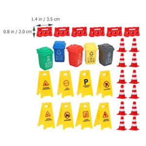 TOYANDONA 31Pcs Road Signs for Kids, Miniature Plastic Traffic Cones Mini Barrel Roadblocks Toys Set Educational Playset Pieces for Boys& Girls