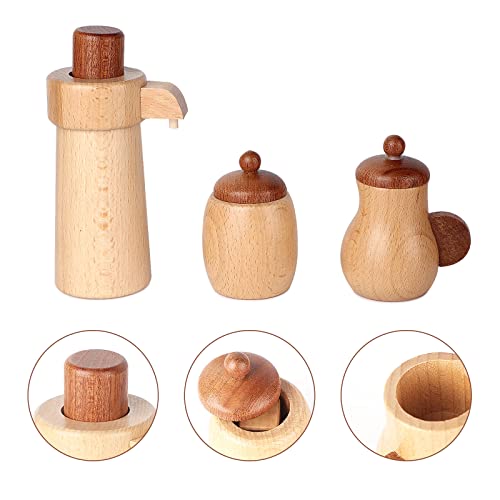 WHOHOLL Wooden Tea Set for Little Girls, Natural Wood Toys Tea Party Set, Kids Tea Set for Toddlers 1-3, Baby Play Tea Cup Set for Pretend Play, Play Kitchen Accessories with Storage Bag