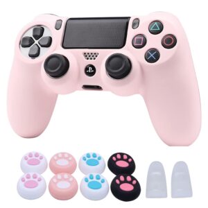 ROTOMOON Pink Silicone Controller Skins with 8 Thumb Grips for PS4, Sweat-Proof Anti-Slip Controller Cover Skin Protector Compatible with Playstation 4 Slim/Pro Controller…