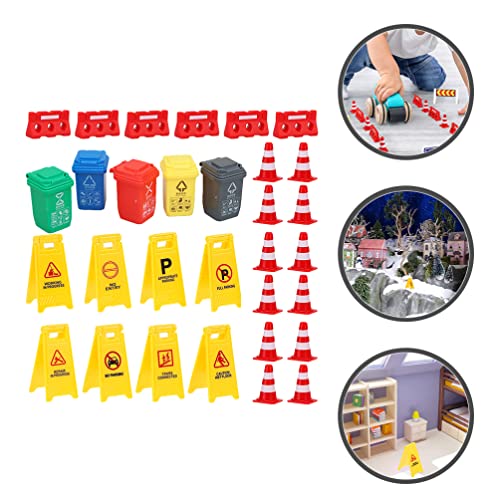 TOYANDONA 31Pcs Road Signs for Kids, Miniature Plastic Traffic Cones Mini Barrel Roadblocks Toys Set Educational Playset Pieces for Boys& Girls