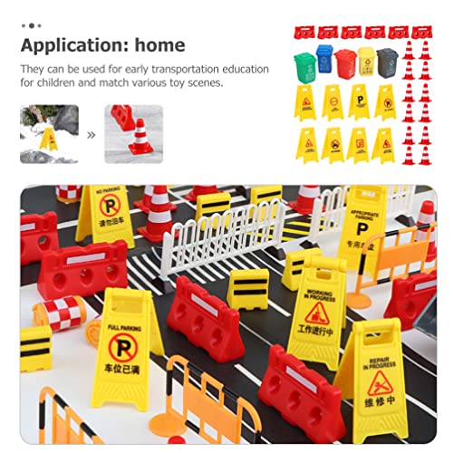 TOYANDONA 31Pcs Road Signs for Kids, Miniature Plastic Traffic Cones Mini Barrel Roadblocks Toys Set Educational Playset Pieces for Boys& Girls