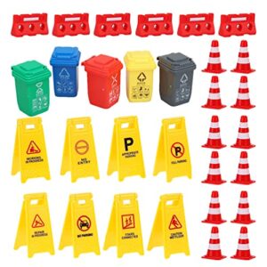 TOYANDONA 31Pcs Road Signs for Kids, Miniature Plastic Traffic Cones Mini Barrel Roadblocks Toys Set Educational Playset Pieces for Boys& Girls