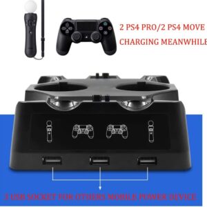 Controller Charger Charging Station Fast Charging Adapter, Multi Functional Charging Station for Sony / Move/ VR Controller with LED Indicator