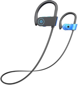 otium bluetooth headphones, wireless earbuds ipx7 waterproof sports earphones with mic hd stereo sweatproof in-ear earbuds gym running workout 15 hours battery sound isolation headsets blue