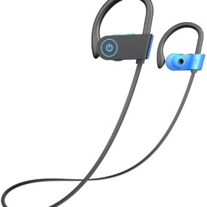 Otium Bluetooth Headphones, Wireless Earbuds IPX7 Waterproof Sports Earphones with Mic HD Stereo Sweatproof in-Ear Earbuds Gym Running Workout 15 Hours Battery Sound Isolation Headsets Blue