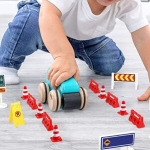 TOYANDONA 31Pcs Road Signs for Kids, Miniature Plastic Traffic Cones Mini Barrel Roadblocks Toys Set Educational Playset Pieces for Boys& Girls