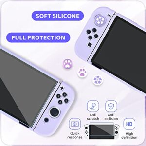 RHOTALL Solid Color with Sakura Embossing Carrying Case for Nintendo Switch OLED, Potable Case for Switch OLED with Soft Case, Screen Protector, 4 Thumb Caps, Wrist band and Shoulder strap - Purple